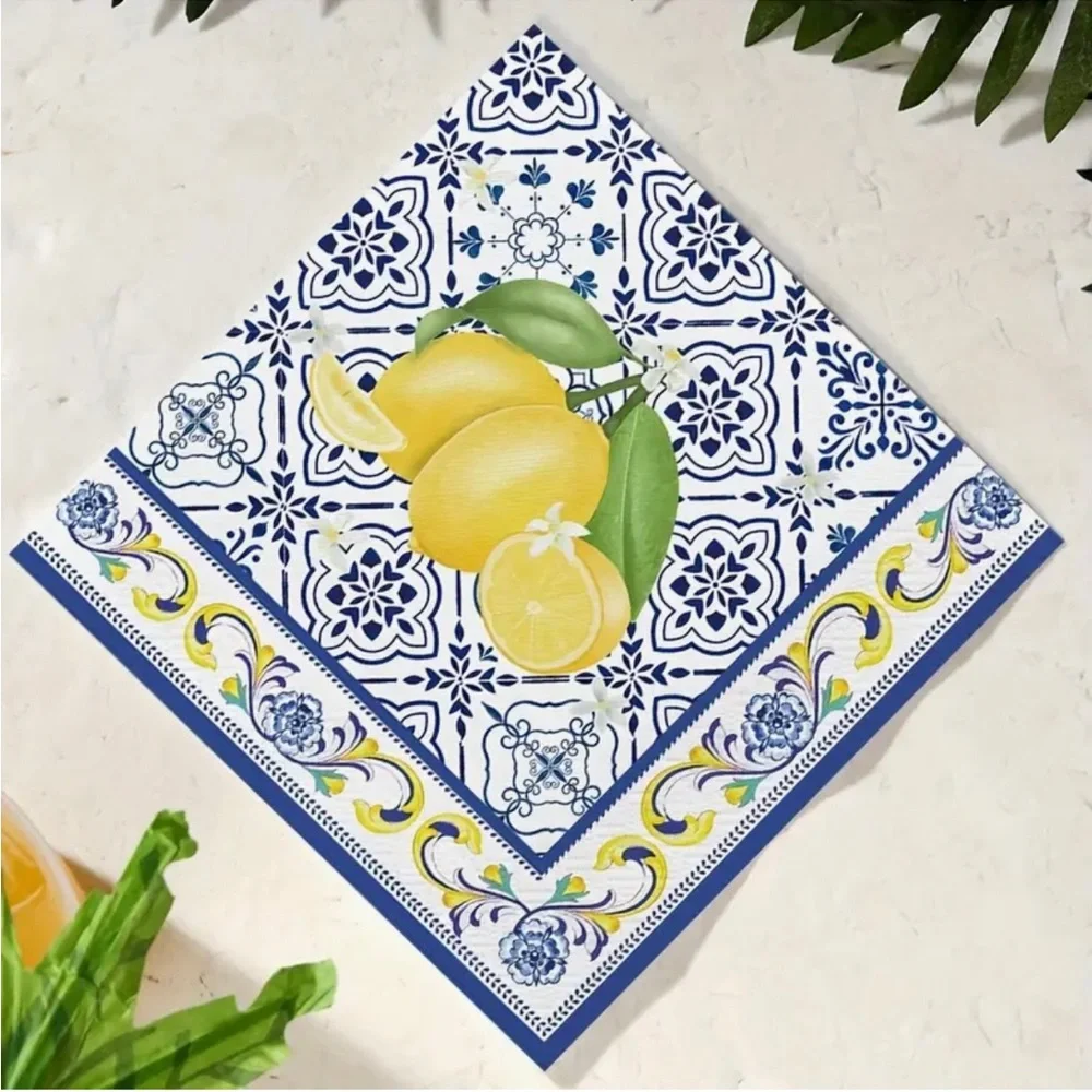 Floral Capri Lemon Party Luncheon Paper Napkins, 20 ct